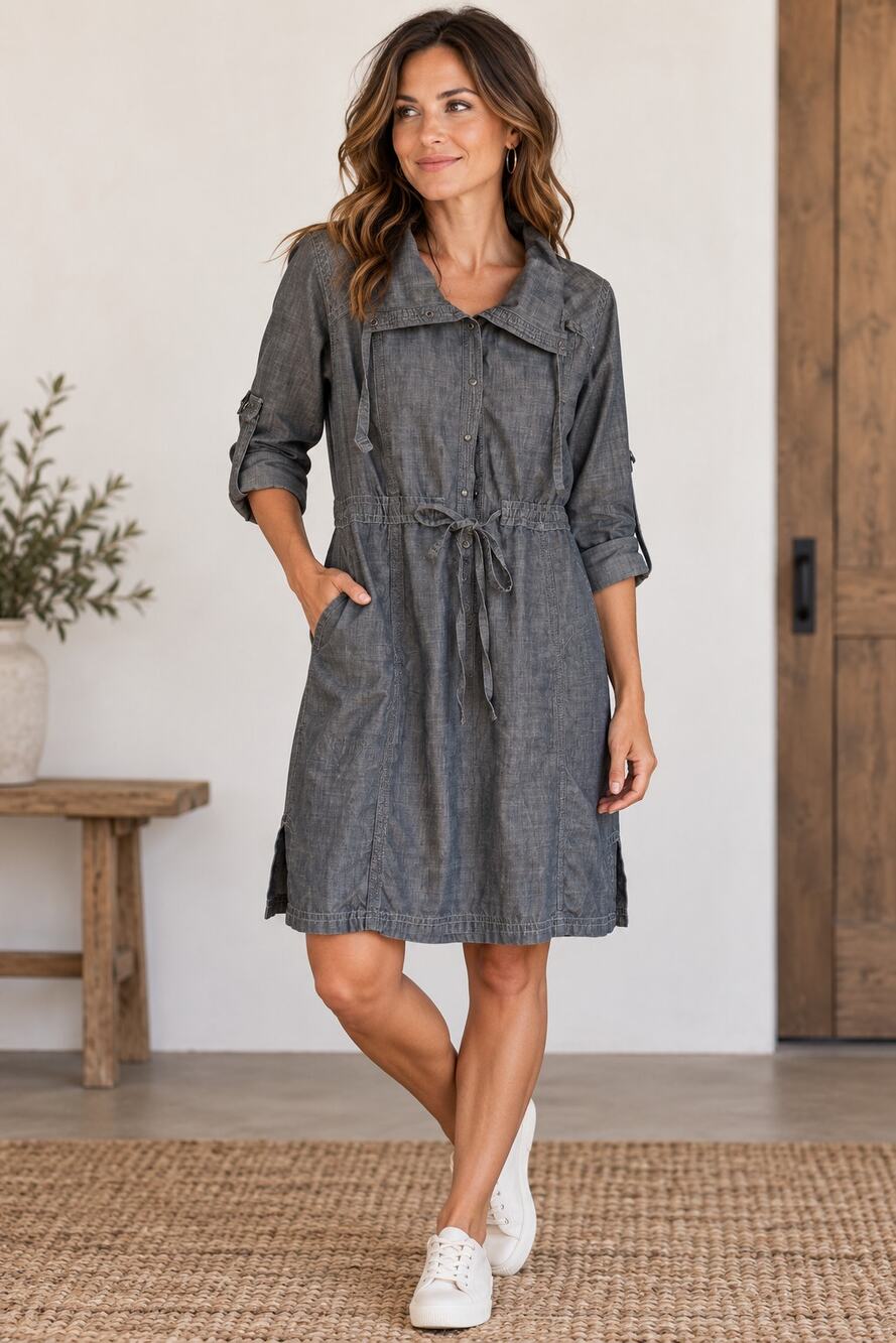 Columbia dark grey blue utility tunic shirt dress XL chambray button front